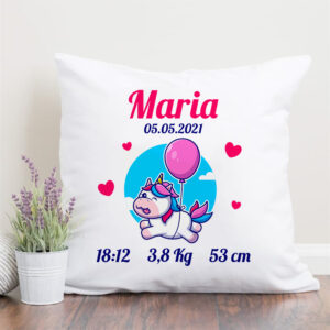 Perna personalizata cu data, ora, greutate si inaltime Fata