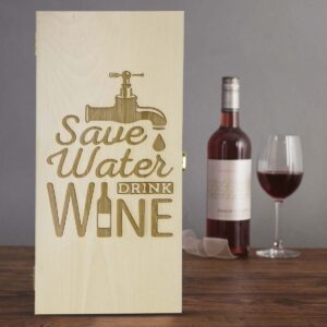 Cutie de vin dubla personalizata Save water, drink wine