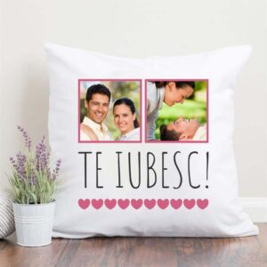 Perna personalizata cu 2 poze si mesa te iubesc