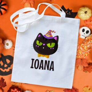 Sacosa personalizata Halloween cu nume si pisica