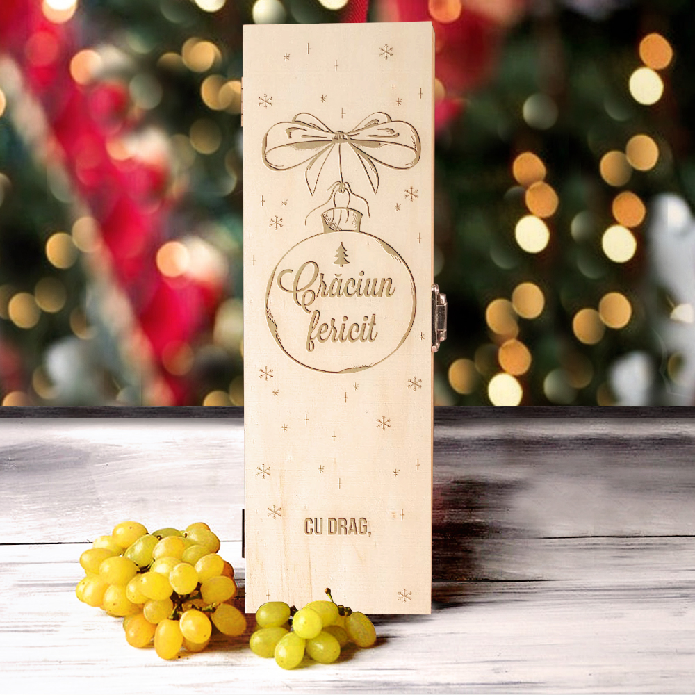Sablon Cutie de vin personalizata Craciun fericit si nume