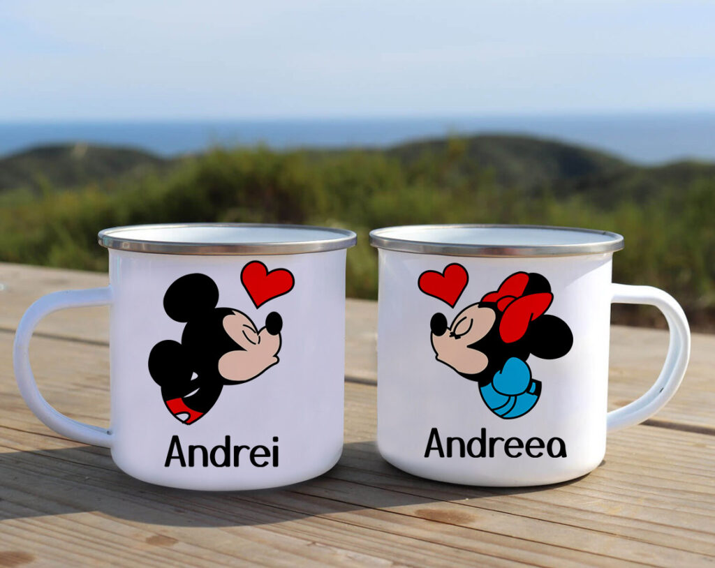 Set 2 cani emailate cuplu Mini si Miki